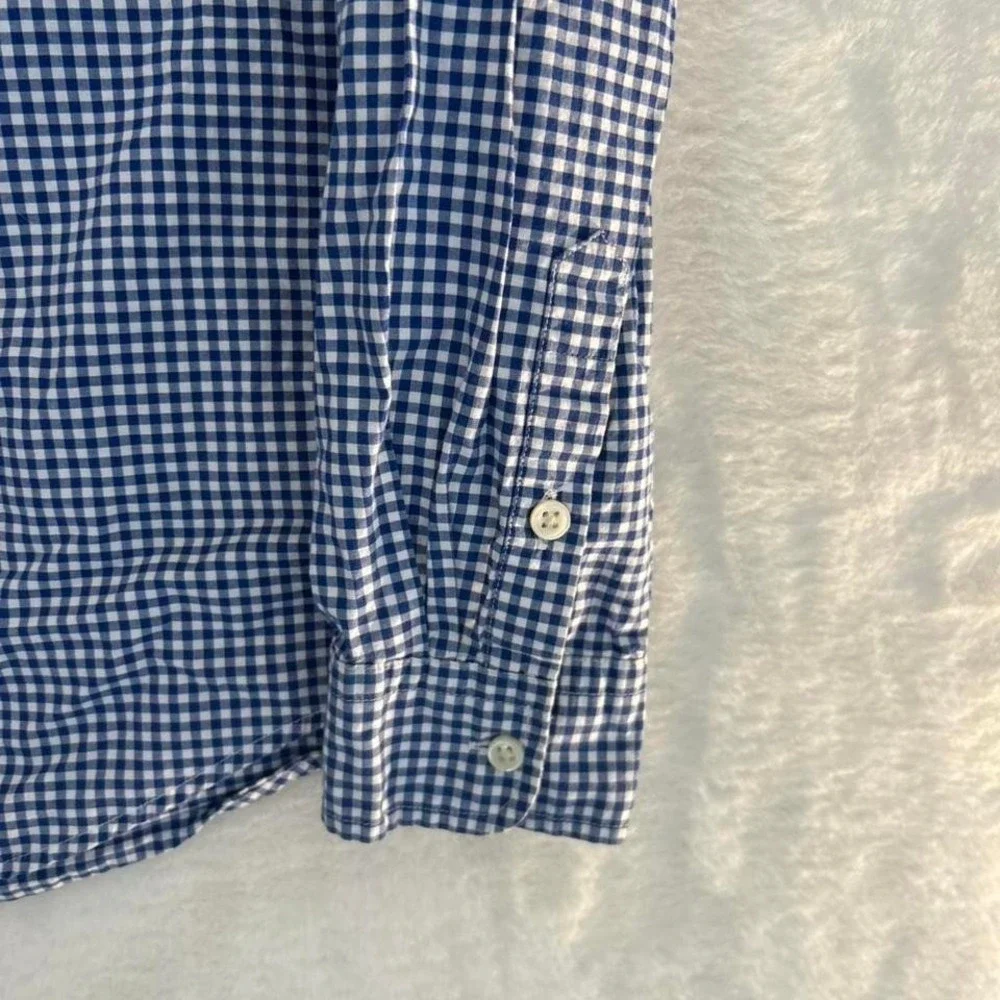 Ralph Lauren Boys XL 18-20 Gingham‎ Button Down Shirt Blue White Natural Stretch